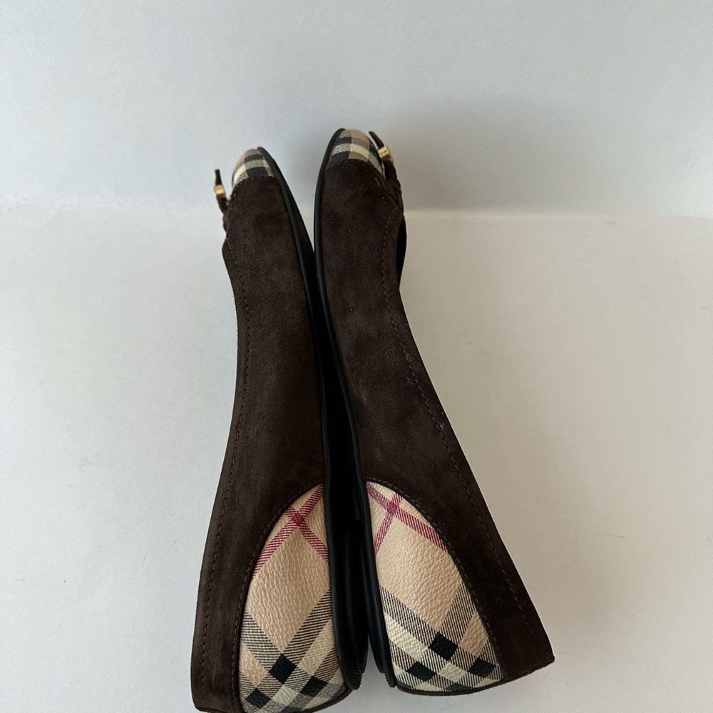 Burberry Brown Suede Nova Check  Cap Toe Ballet Flats - Picture 5 of 9